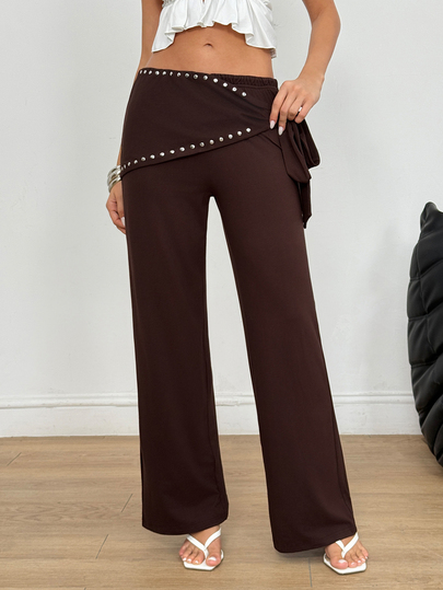 SHEIN Pearls Beaded Detail Wide Leg Pants