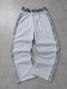 PAVTROS Pantalones de chándal para hombre con cintura con cordón y cinta de contraste - Gris - Ver 1