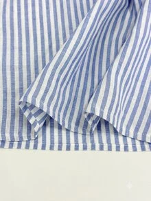 Linhara CURVE Plus Striped Print Button Front Shirt Dress Fall - Blue - View 4