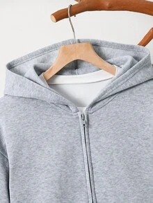 Kids 2pcs Teen Boy Casual Sporty Basic Gray Hooded Zip-Up Sweatshirt And Sweatpants Suitable For Autumn And Winter Back-To-School Season. - Light Grey - View 9