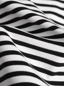 Resyla Striped Tie Front Crop Blouse - Black and White - View 6