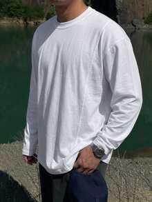 DAZY Camiseta de hombre de color sólido con hombros caídos - Blanco - Ver 6