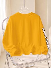 LOONEY TUNES X SHEIN Plus Cartoon & Letter Graphic Drop Shoulder Sweatshirt Fall - White - View 2