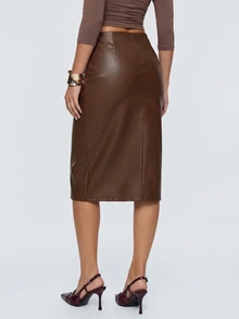 Avantive Women's Brown PU Skirt-An Excellent Choice For Professional Workwear And Autumn Styling. - Brown - View 3