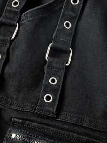 ROMWE Grunge Punk Plus Size Denim Shorts - Hitam - View 3