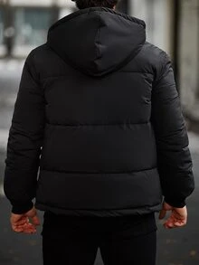 Manfinity Homme Men Zip Up Drawstring Hooded Padded Coat, Puffer - Black - View 2