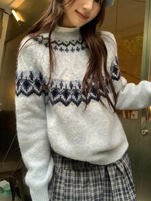 DAZY Suéter con manga raglán y estampado Fair Isle - Azul - Ver 8