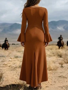 LanaWest CURVE Plus Size Dresses - Mocha Brown - View 2