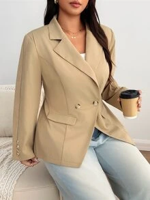 Enliva Plus Size Blazers - Apricot - View 5