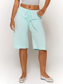 MUSERA Drawstring Knit Wide Leg Longline Shorts Summer Girly Everyday Loungwear - Mint Green - View 2