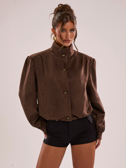 SHEIN BAE Chaqueta con cuello alto y botones delanteros