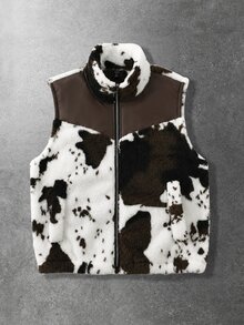 ROMWE MEN Men Cow Print Zip Up Vest Coat - Multicolor - View 1