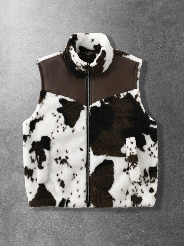 ROMWE MEN Men Cow Print Zip Up Vest Coat
