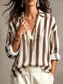 Hotletica Striped Print Drop Shoulder Shirt - Multicolor - View 4
