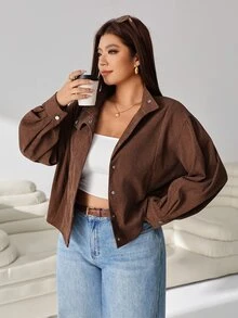 Solflare Chaqueta de talla grande con hombros caídos y botones delanteros - Marrón - Ver 7