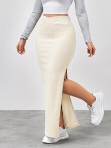 Flexra Rok Denim Belahan Paha Tinggi dengan Pinggang Tinggi - Krem - View 4