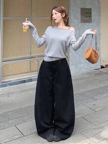 DAZY Contrast Ditsy Floral Wide Leg Jeans Cute Tops Everyday Black Floral Summer - Black - View 3
