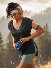 Exploreva Kaos Outdoor Polos dengan Belahan Samping - Hitam - View 4
