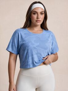 SHEIN Rhythm Era Camisetas y camisetas sin mangas deportivas para mujer talla grande azul claro kawaii para gimnasio - Celeste - Ver 4