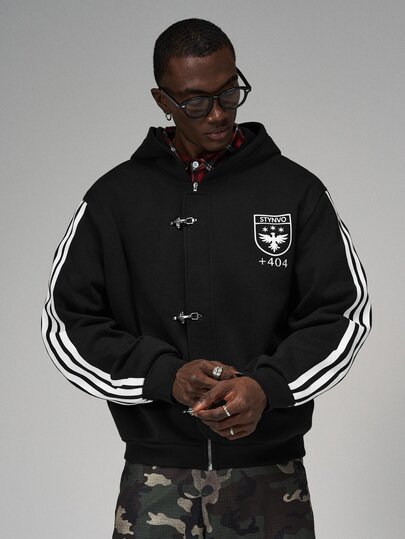 STYNVO Men's Graphic Zip Up Hoodie, Striped Sleeve Oversized Streetwear Jacket