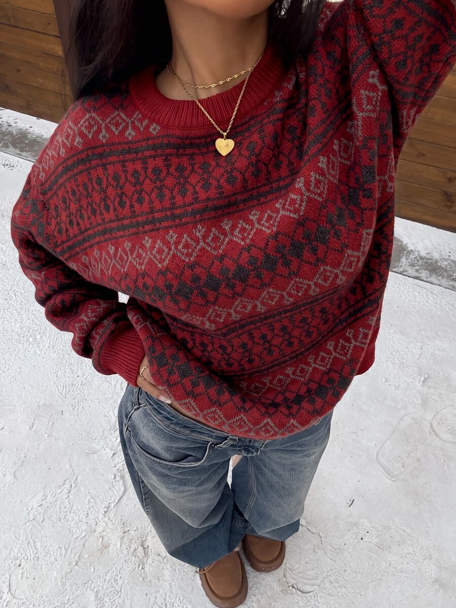 SHEIN EZwear 女士毛衣 - 酒紅色 - 查看 1