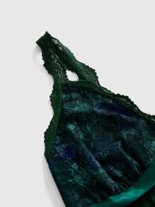 ROMWE Fairycore Plus Contrast Lace Bow Front Cami Dress - Green - View 3