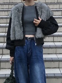 FRIFUL Women Casual Fuzzy Zipper Jackets Fall - Grey - View 6