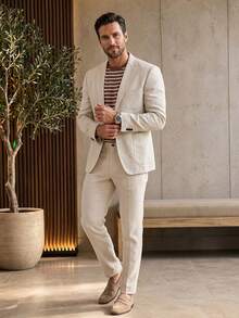 Manfinity Mode Men Single Breasted Blazer & Suit Pants, Formal, Old Money - Khaki - View 5