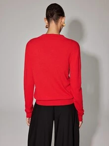Anewsta Essential Solid Button Front Sweater - Red - View 7