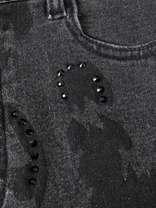 SHEIN MOD Leopard Print Rhinestone Detail Denim Skirt - Black - View 4