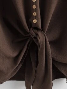 Linhara CURVE Plus Batwing Sleeve Knot Hem Top & Wide Leg Pants - Brown - View 5