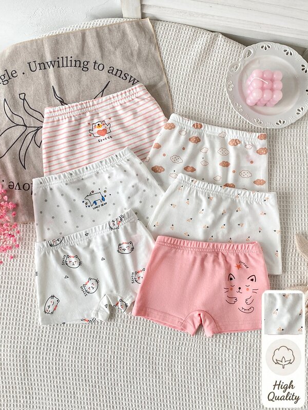 Young Girl 6pcs Cartoon Graphic Boyshorts