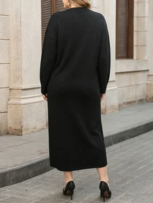 Lacomfia Plus Size Sweater Dresses - Black - View 2