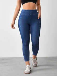 Flexra Plus High Waist Phone Pocket Side Skinny Jeans - Blue - View 6