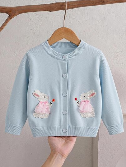 SHEIN Baby Girl Rabbit Pattern Cardigan Without Sweater