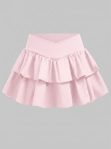 Girlism 青少年女孩雙層下擺純色綁帶露背裙 - 淺粉色 - 查看 4