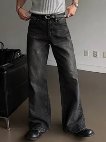 DAZY Men Slant Pocket Wide Leg Jeans Without Belt - Black - View 1