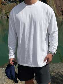 DAZY Camiseta de hombre de color sólido con hombros caídos - Blanco - Ver 8