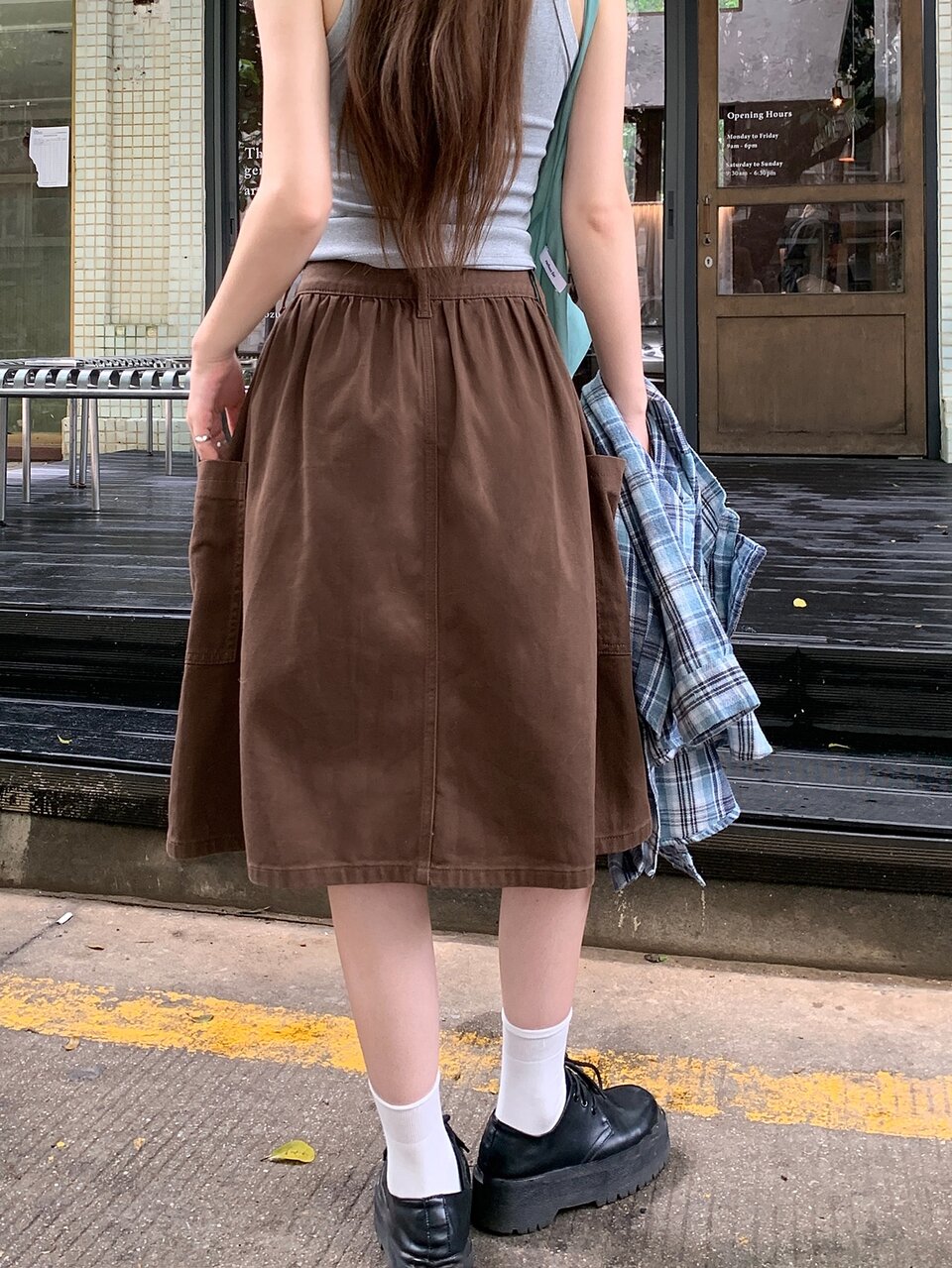 Solid Pocket Side Denim Skirt