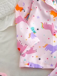 SHEIN 女童獨角獸印花長袖上衣與長褲睡衣套裝 - 粉色 - 查看 5