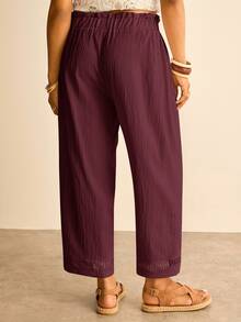 Freevana Pantalones de pierna ancha de color sólido talla grande - Rojo violeta - Ver 2