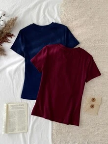 Tseoso 2pcs Solid Round Neck Short Sleeve Tee - Multicolor - View 2