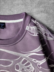 ROMWE MEN Street Life Men Graphic Print Pullover Sweatshirt - Purple - View 5