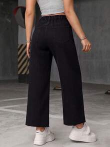 Jeanoix Plus High Waist Wide Leg Jeans - Black - View 2