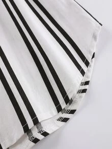 SHEIN LUNE Plus Allover Striped Print Shirt Dress Office Formal Autumn Casual Soft Form Fall - Black and White - View 5