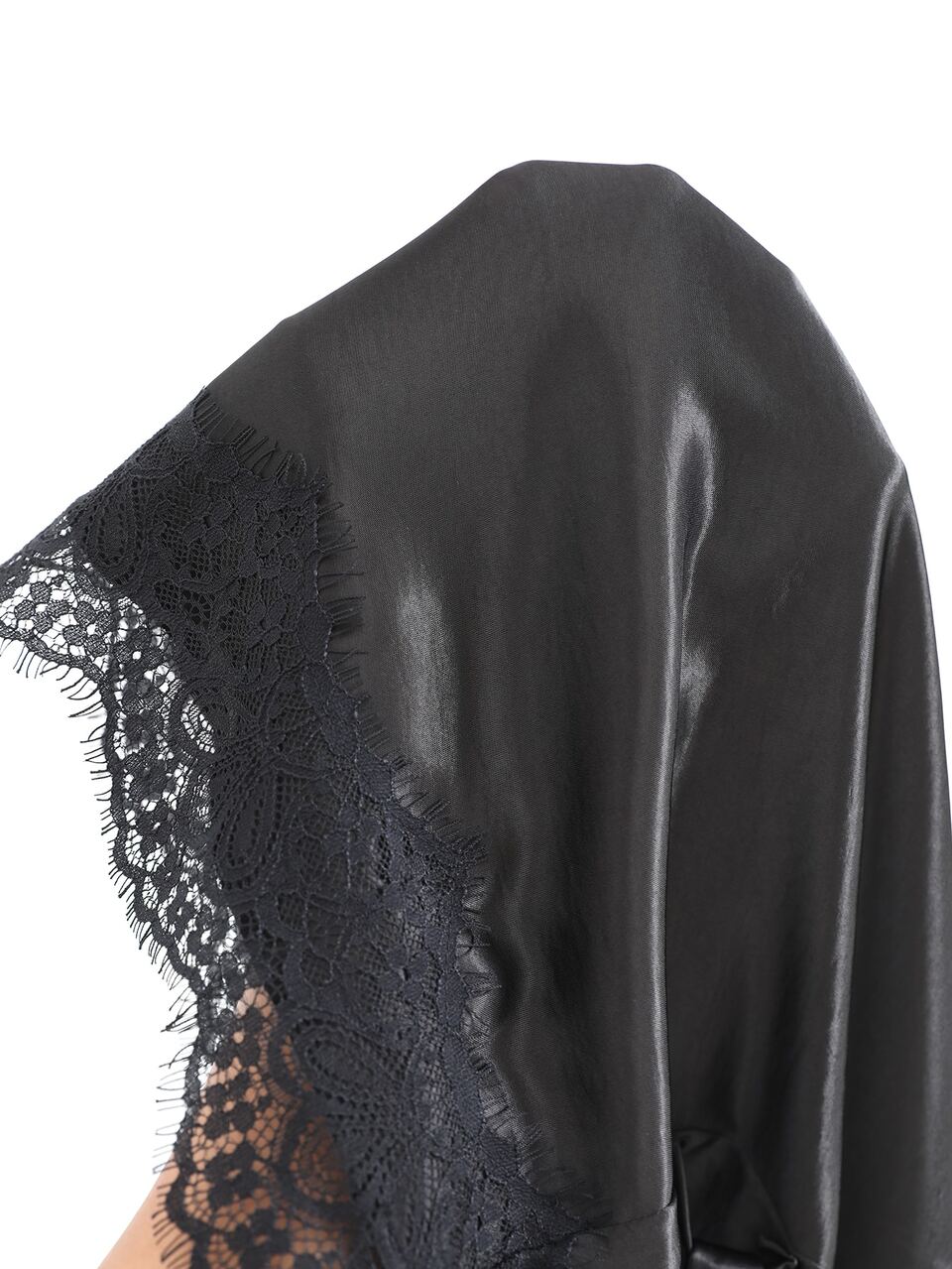 Plus Size Women's Autumn/Winter Casual Elegant Commuter Party Lace Patchwork Solid Black Irregular Blouse Shirt Top With Belt, Fall,Friends Gathering