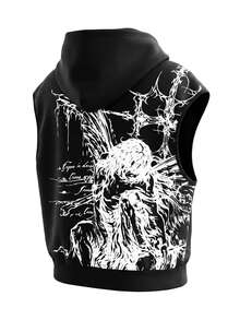 ROMWE MEN Street Life Tank Top Berkerudung dengan Gambar dan Slogan Pria - Hitam - View 2