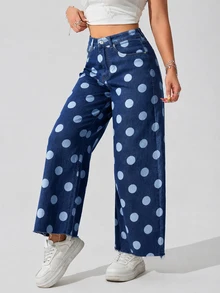 EMERY ROSE Jeans de pierna ancha con lunares - Azul - Ver 3