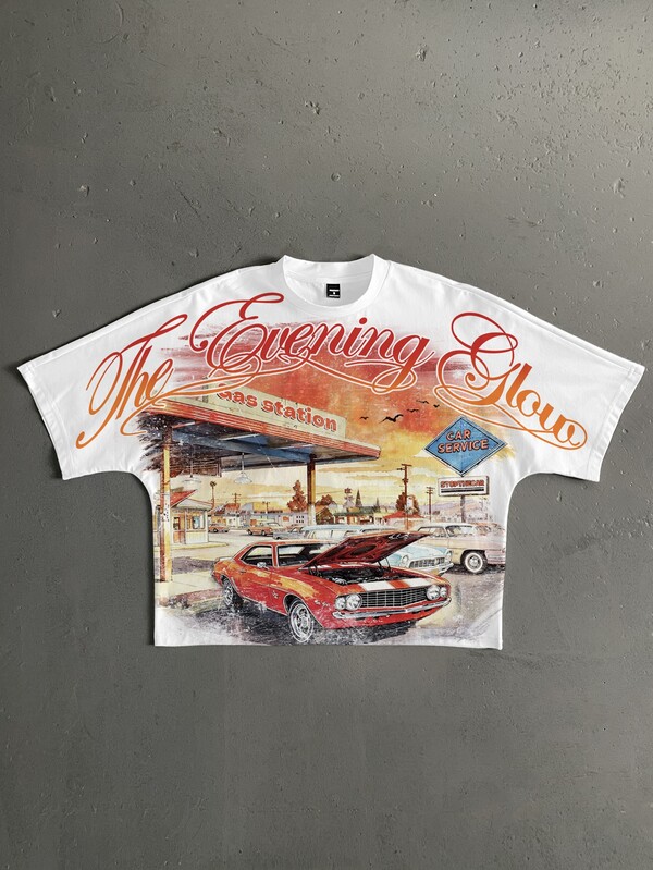 StoneGrade Men Car & Letter Graphic Short Sleeve Tee
