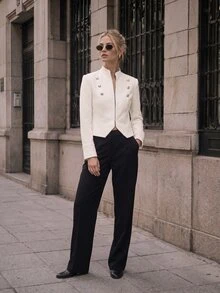 Selenza Button Detail Open Front Crop Jacket Office Off-White Autumn Elegant Smart Casual - White - View 7